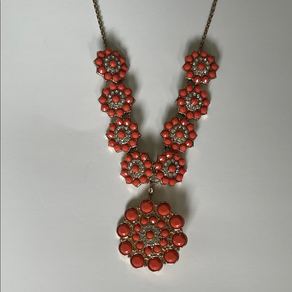 Coral Floral Statement Necklace with Detachable Brooch - Picture 3 of 3
